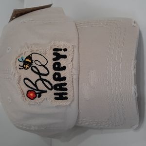 Bee Happy Baseball Hat Cap Headwear Vintage Look Bumblebees Cream KBETHOS NWT